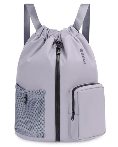 WANDF Drawstring Backpack Sports Gym Bag with Shoes Compartment, Water-Resistant String Beach Sackpack Swim Bag for Women and Men (Grey) - color: Grey