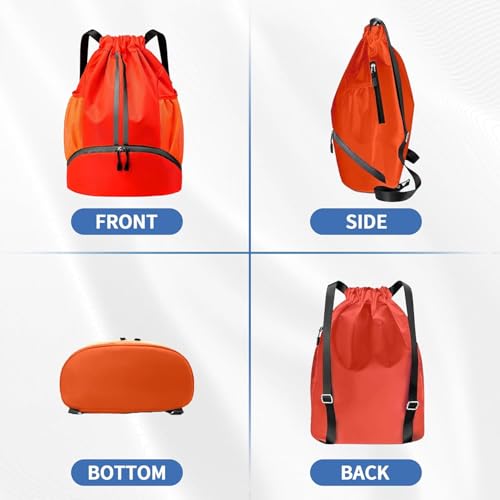 Drawstring Backpack Gym Bag with Shoe Compartment - Ideal for Basketball, Swimming, Beach Activities, Unisex - color: Red