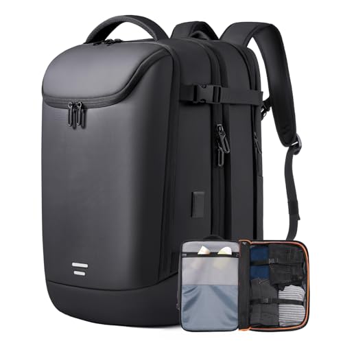 TANGCORLE Carry on Backpack for Women Men 40L Flight Approved Travel Backpack Fit 17 Inch Laptop with USB Charging Expandable Business Weekender - color: Black-a45