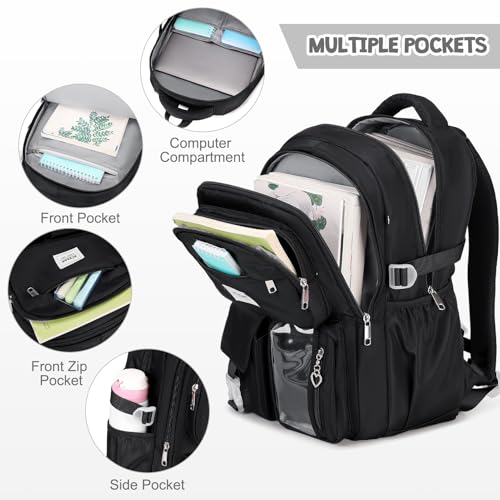 ACESAK Backpack for Girls - Girls Backpack with Lunch Bag & Pencil Pouch for Teen Kids Laptop Backpack for Women, Elementary Middle High School Bookbag Travel Daypack (Black) - color: Black