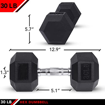 JFIT Rubber Hex Dumbbell - style: 30lb (Single)