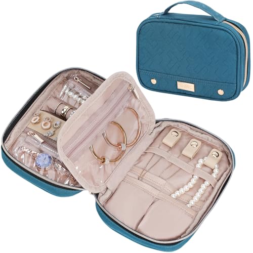 NISHEL Travel Jewelry Case, Holiday Organizer for Necklaces, Earrings, Rings, Bracelets, Watch,Small,Lake-Blue - color: Lake-Blue, size: Small