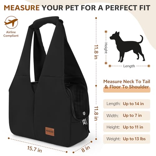 Dog Purse Carrier for Small Dogs and Cats, Soft-Sided Pet Tote Bag with 6 Large Pockets, Collapsible Travel Puppy Carrier, Fits Pets up to 13 lbs (Black, 15.7" L x 8" W x 11.8" H) - color: Black, size: 15.7"L x 8.0"W x 11.8"H