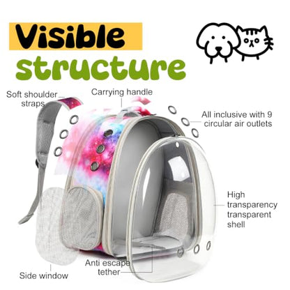 Back Extension Cat Travel Carrier Backpack (Galaxy Pink, Clear Window) - color: Galaxy Pink