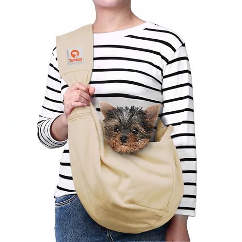 Tomkas Small Dog Sling Carrier - Zipper Pocket & Adjustable Strap - for 3-10 lbs Pets(Cream) - color: Cream