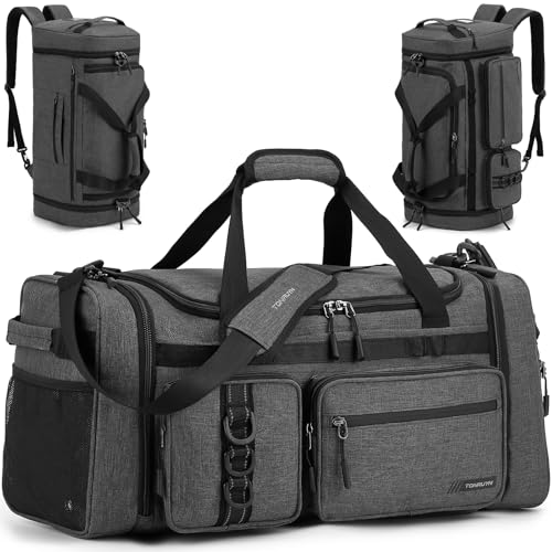 3 in 1 Gym & Sports Duffle Bag for Men 50L Travel Duffel bag Backpack with Shoe Compartment & Wet Pocket Medium Weekender Duffle Bag for Traveling Fitness Workout Overnight Camping, Grey - color: Grey