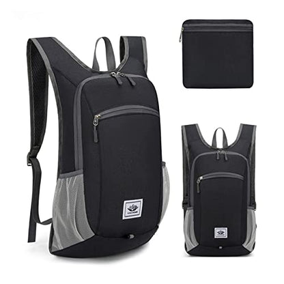 DOJUNS Hiking Backpack 15L Small Travel Backpack Lightweight Foldable Daypack Packable Camping Backpacks for Women Men (Black) - color: Black