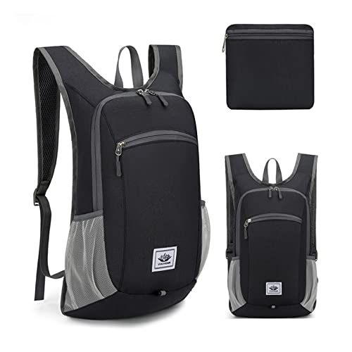 DOJUNS Hiking Backpack 15L Small Travel Backpack Lightweight Foldable Daypack Packable Camping Backpacks for Women Men (Black) - color: Black