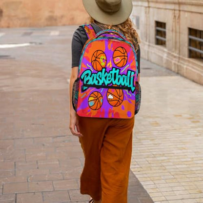 School Backpack Travel Bag for Men & Women, Basketball Lightweight Boys Girls Bookbag Daypack Fits 15.6 Inch Laptop for College Students, Middle High School, Teens