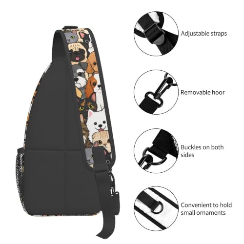 Sling Backpack Unisex Crossbody Chest Bag Shoulder Chest Bag For Women Men Hiking Travel - color: Dogs and Cats