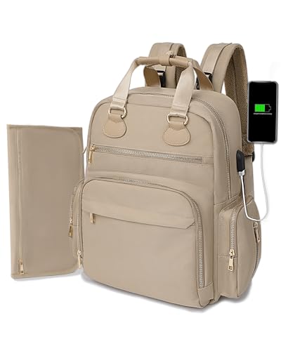 Diaper Bag Backpack, Baby Diaper Bag with 17 Pockets, Travel Baby Bag Backpack for Girl Boy, Large Diaper Bag with Changing Pad,USB Charging Port,Wet Dry Bag, Khaki - color: Warm Sand