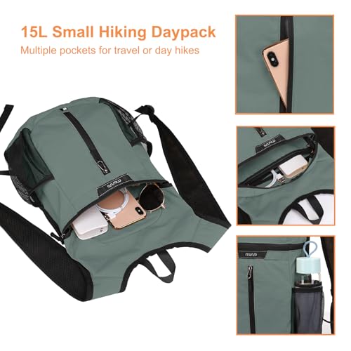MOSISO Lightweight Hiking Daypack Packable Travel Hiking Backpack, Foldable Shoulder Bag with Front Vertical Pocket - color: Antique Green, size: Small