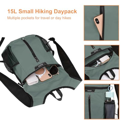 MOSISO Lightweight Hiking Daypack Packable Travel Hiking Backpack, Foldable Shoulder Bag with Front Vertical Pocket - color: Antique Green, size: Small