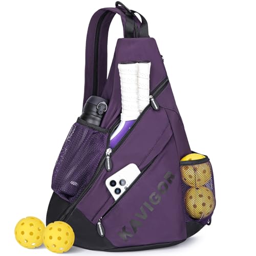 KAVIGOR Pickleball Sling Bag, Convertible Ultra-Light Backpack with Skin-Soft Fabric & Wet/Dry Pocket, Fits 4 Paddles + Gear - color: Dark Purple
