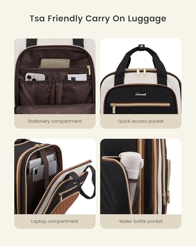 LOVEVOOK Underseat Carry On Luggage with Wheels and Giant Tumbler Holder Pocket, Soft Sided Under Seat Personal Item Suitcase for Travel, Business, Work - color: Black-Grey-Brown