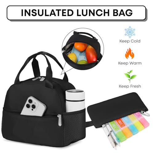 3PCS School Backpack For Student Women College Middle High Teen Girls Bookbag Waterproof Laptop Bag Black - color: Black