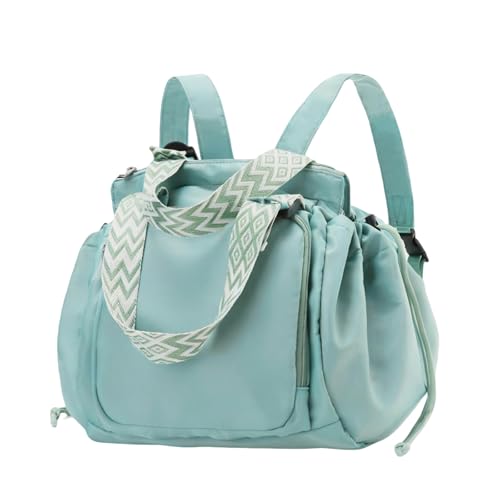 Tote Bag Large Capacity Lightweight Backpack with 15 Pockets Nylon Shoulder Bag for Car Travel Mother Bag - color: Mint Green