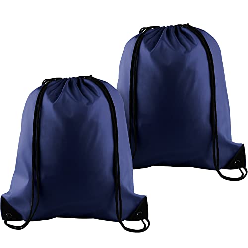 KUUQA 2 Pcs Navy Blue Drawstring Backpack Drawstring Bag Bulk Sports Cinch Bags String Backpack Storage Bags for Gym Traveling - color: Navy Blue