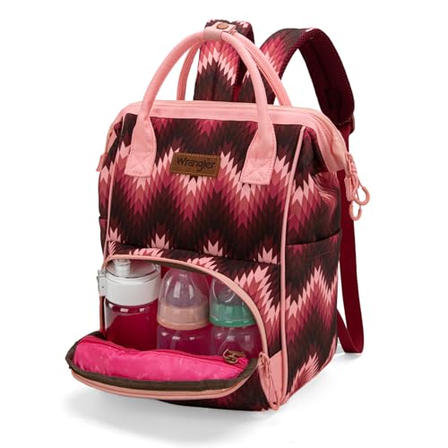 Montana West Wrangler Aztec Callie Diaper Bag Backpack with Stroller Straps Multifunction Baby Travel Bag WG2211-9110DPK - color: Classic Dark Pink