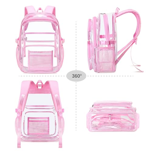 abshoo Large Heavy Duty Girls Clear Backpack for School Bookbag Transparent Multi Pocket Backpacks for Women (Pink) - color: Pink
