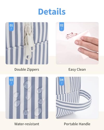 Narwey Clear Toiletry Bags for Traveling Women Men, Clear Travel Bags for Toiletries Makeup Bag Cosmetic Bag with Zipper, Make Up Organizer, Skincare Bag (Greyish Blue Stripe) - color: YB-Greyish Blue Stripe