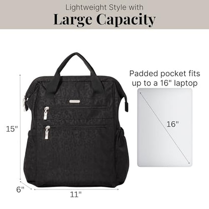 Baggallini City Scape Backpack - 15"x11" Lightweight Work Travel Bag w/Luggage Sleeve & RFID - color: Black Cheetah Emboss