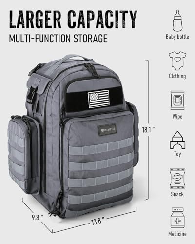 Dinictis Dad Diaper Bag, Mens Diaper Bag Backpack with Diaper Changing Mat, Military Diaper Backpack with Molle Webbing, Waterproof Pouch, Baby Wipes pocket, Insulated Bottle Pockets- Dark Grey - color: Dark Grey