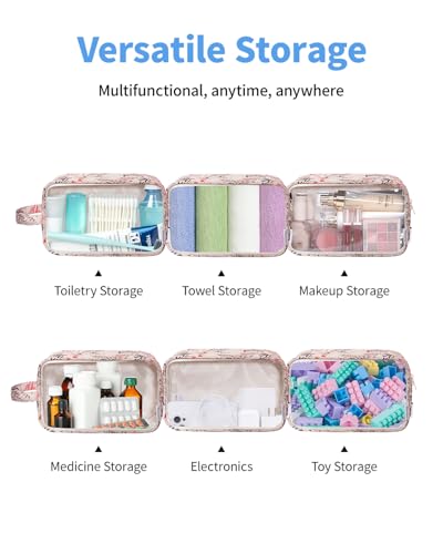 Narwey Clear Toiletry Bags for Traveling Women Men, Clear Travel Bags for Toiletries Makeup Bag Cosmetic Bag with Zipper, Make Up Organizer, Skincare Bag (Beige Flamingo) - color: Beige Flamingo