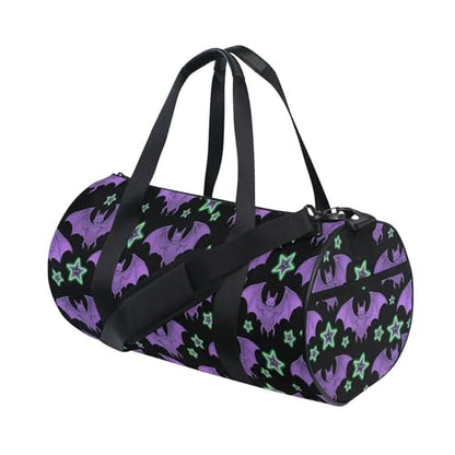MNSRUU Sports Duffel Bags, Purple Bat Star Athletic Gym Bag Overnight Workout Travel Tote Luggage for Men Women Yoga - color: Bat A18624