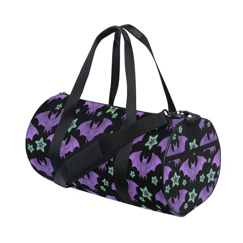 MNSRUU Sports Duffel Bags, Purple Bat Star Athletic Gym Bag Overnight Workout Travel Tote Luggage for Men Women Yoga - color: Bat A18624