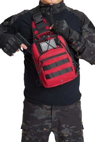 Small Tactical Holster Sling Backpack Accessories Shoulder Pouch Water Bottle & Radio Holder Crossbody Bag for Men - color: Red