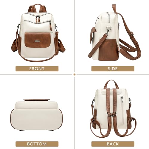 WYFJNX PU Leather Backpack Purse for Women Fashion Multipurpose Design Handbag Ladies Shoulder Bags Travel Backpack White Brown - color: White Brown