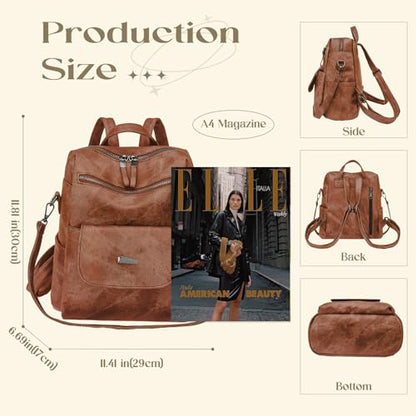 Backpack Purse for Women, Women Backpack Purse Small Leather Waterproof Anti-theft Shoulder Bags Handbags Ladies - color: Caramel