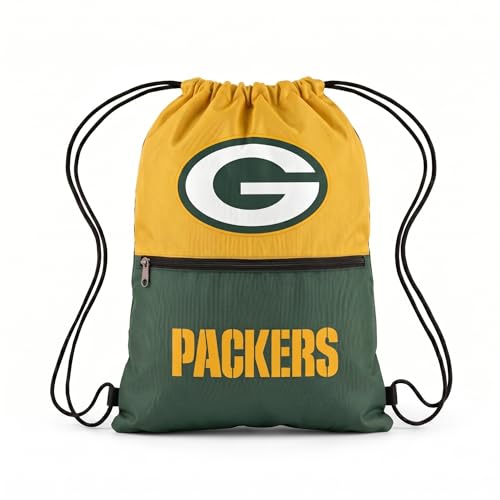 FOCO Green Bay Packers Big Logo Drawstring Backpack with Zippered Pocket Limited Edition NFL Gear for the NFC North Officially Licensed Packers Fan Gear - color: Green Bay Packers