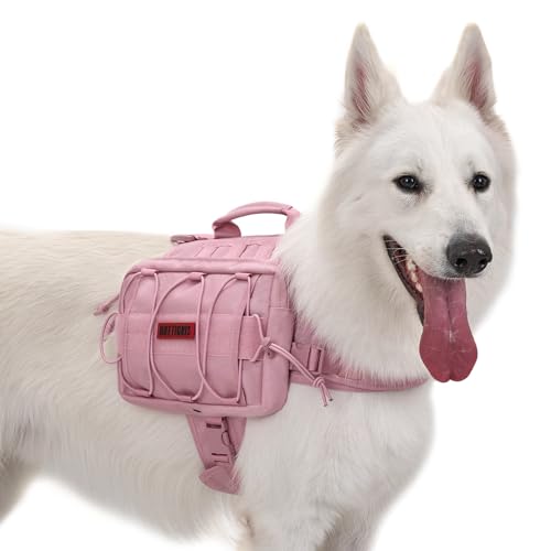 ONETIGRIS Dog Backpack for Medium & Large Dogs, Mammoth Nylon Dog Pack Tactical Backpack Harness with Side Pockets for Hiking Walking Training Running (Pink, Large) - color: Pink, size: Large