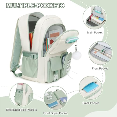 Scothen Backpacks for Girls, Girls Backpack with Lunch Box & Pencil Pouch for Teens Girl Kids Elementary Middle High School College Student Bookbag Daypack Laptop Travel Backpack for Women - color: Beige Green