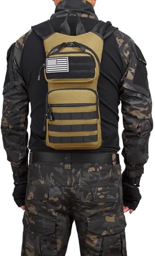 Insulated Water Hydration Pack Bag with 3L TPU Bladder Tactical Molle Hydration Backpack for Hiking Cycling Running - color: Tan 2 Packs
