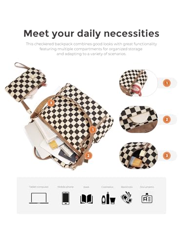 Checkered Backpack Purse - Checkered Bags for Women Plaid Backpack Handbags Back Pack Purse for Work (Brown) - color: A01-brown