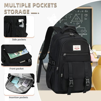 School Backpack for Teen Girls College Backpacks for Women Students Bookbag Large 15.6 Inch Laptop Bags Kids Kindergarten Elementary Middle School Bag Anti Theft Daypack Sport Travel Back Pack Black - color: Black