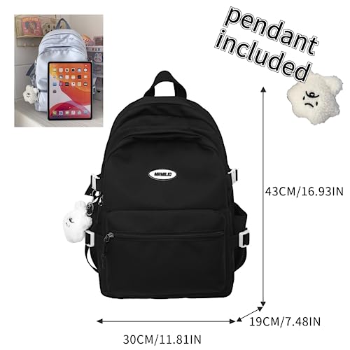 VTTDB Kawaii Backpack with Cute Accessories Casual Aesthetic Daypack Simple Laptop Bag Waterproof Travel Rucksack for Women (black) - color: Black