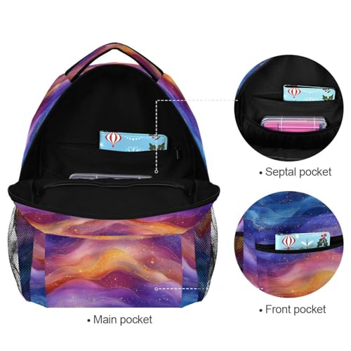 School Backpack for Men Women Waterproof Laptop Bag with Chest Strap for Travel Trip Burgundy Blue Rainbow - color: Multicolor03