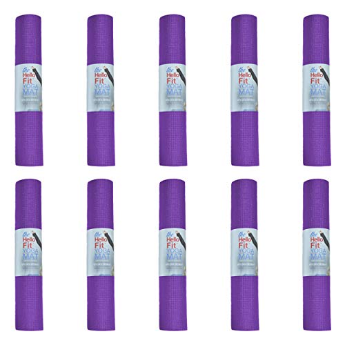 10-Pack Yoga Mat, 68" x 24" Non Slip Exercise Mat, 4mm Thick Gym Mat for Fitness and Stretching, Bulk Non Toxic Yoga Mats for Schools and Studios - color: Purple