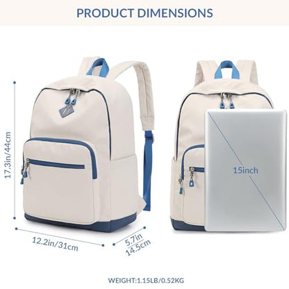 Lohol Classic Backpack for Girls Boys Teens, Lightweight Bookbag for School Travel College (Beige/Blue) - color: Beige/Blue
