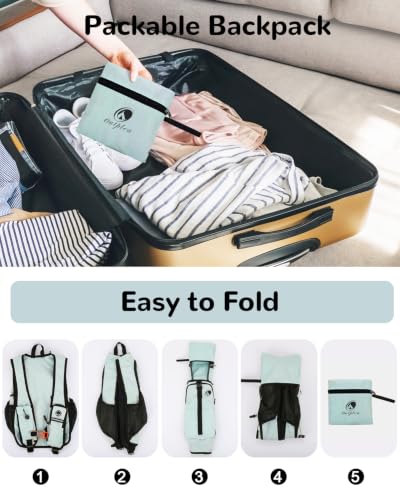 Folding Hiking Backpack with Phone Pocket for Men Women, Small Ultralight Packable Casual Daypack with Shoulder Chest Straps for Travel, 15L Foldable Lightweight Day Pack, Green - color: Green