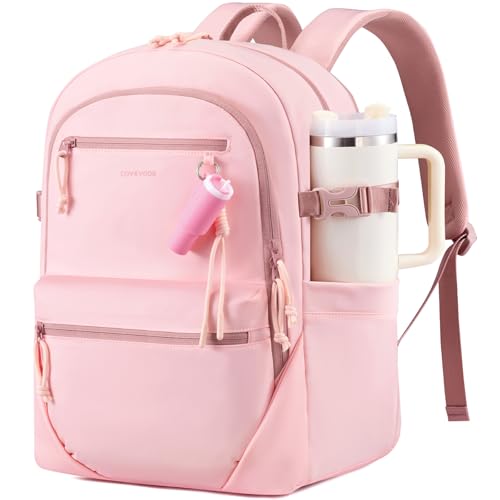 LOVEVOOK Laptop Backpack with Cute Pendant, 17.3 Inch Travel Work Backpack Computer Laptop Bag with Large Cup Holder,Waterproof Nurse Teacher College Carry on Backpack Purse,Gifts for Women & Men,Pink - color: Pink, size: 17 Inch