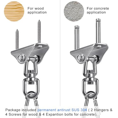 SELEWARE Swing Hangers Stainless Steel Swing Hooks Swivel Swing Mount Hardware w/Carabiners for Porch Swing Sets Hammock Chair Heavy Bag Yoga Silk Suspension Straps 1000 LB Capacity Each 2 Pack - color: Silver-360° Swing Hanger With Carabiners (2 Pack)