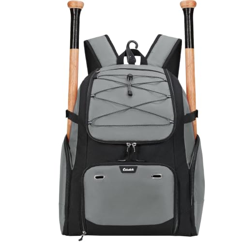 Baseball Backpack for Adult Large Capacity Softball Bat Bag with Shoe Compartment & Wet Pocket Baseball Bag with Fence Hook for 4 Bats & Equipment - color: Grey, size: 58 L