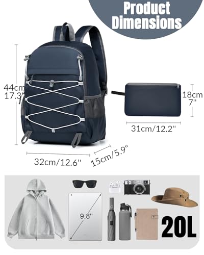 Small Foldable Hiking Backpack for Men Women, 20L Lightweight Waterproof Collapsible Daypack with Hanging System for Traveling Camping Outdoor, Blue - color: Blue