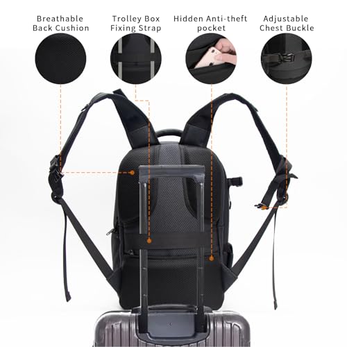 Camera Backpack Hard Shell Imitation Carbon Fiber DSLR, Waterproof Shockproof w/15.6" Lap Comp for Photo, Travelers & Daily. - color: Black
