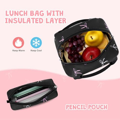 ACESAK Backpack for Girls - Girls Backpack with Lunch Bag & Pencil Pouch for Teen Kids Laptop Backpack for Women, Elementary Middle High School Bookbag Travel Daypack (Black Bow) - color: Black Bow
